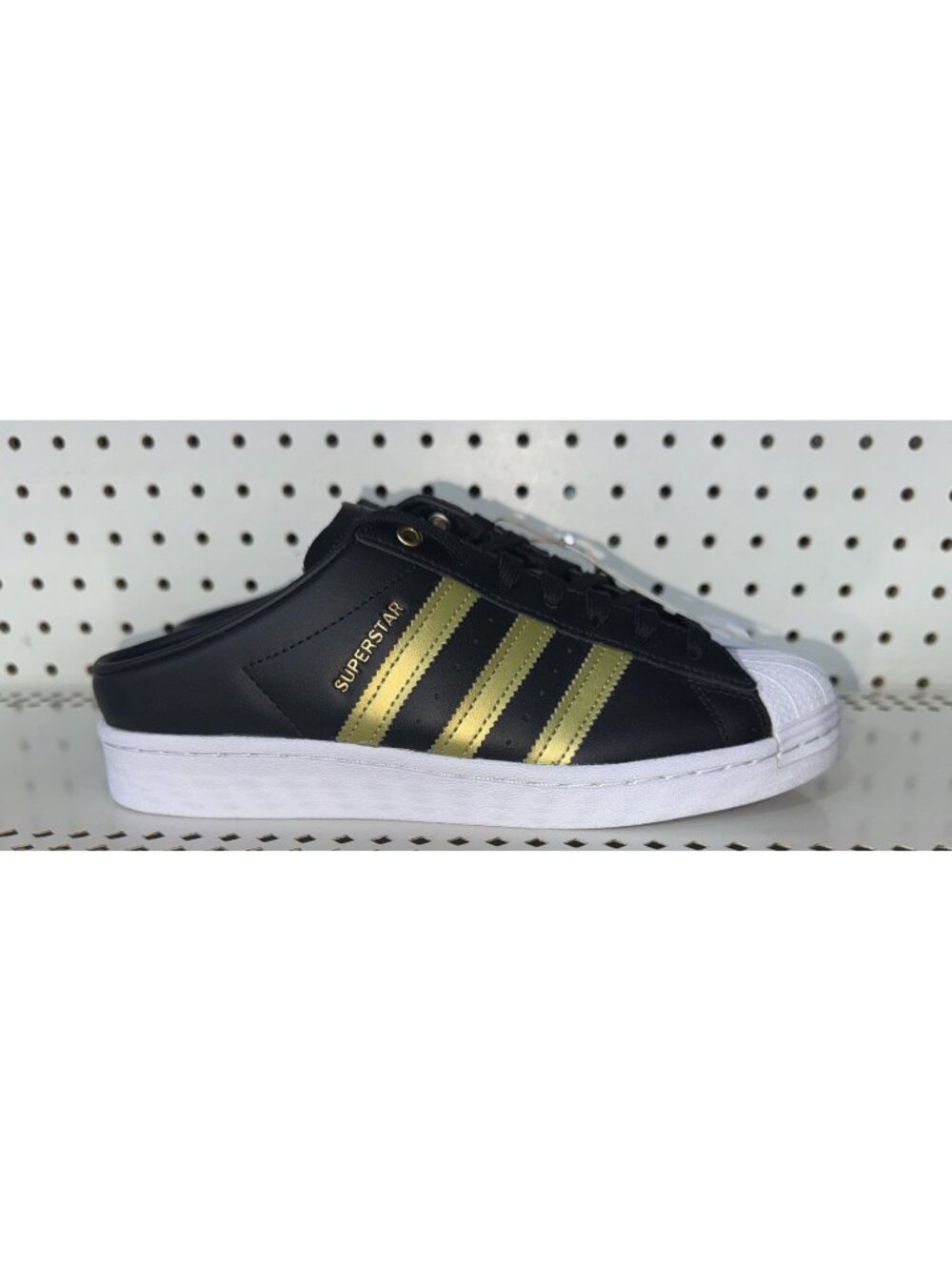 Adidas Superstar Mule Womens Leather Athletic Shoes Sneakers Size 8.5 Black Gold